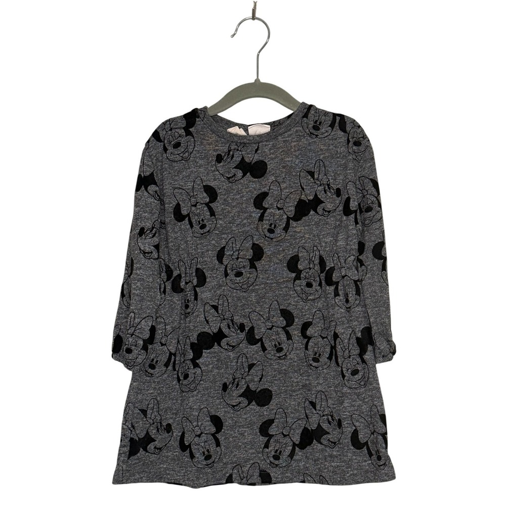 Zara X Disney Baby Long Sleeve Minnie Mouse Dress Gray Neutral Comfy Casual 3-4Y